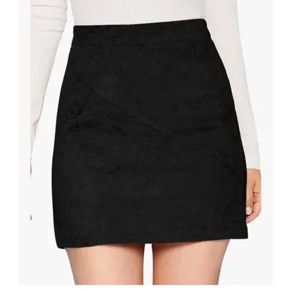 Suede Black Mini Skirt - Picture 1 of 6